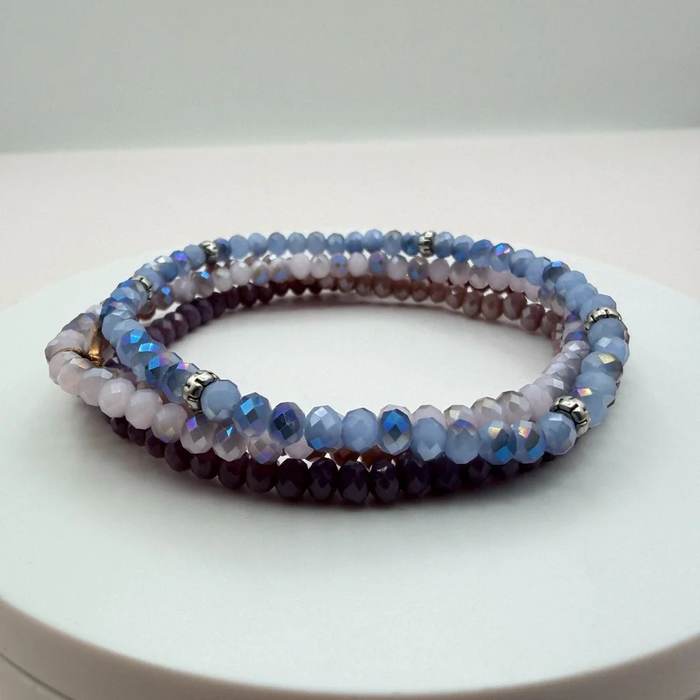 Vintage 90s Iridescent Beaded Bracelet Set Boho Women's‎ Classic Fashion Jewelry